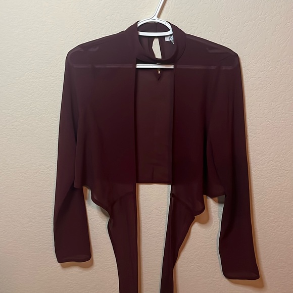 Tobi Tops - TOBI Burgundy Sheer Wrap Top - Size Small